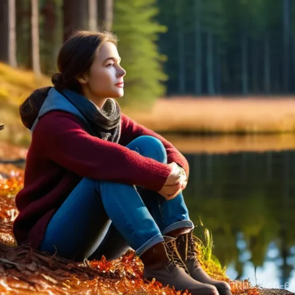 유추를 통한 팀워크 향상 방법 - A serene, high-definition photograph capturing a young woman (approximately 20-25 years old) seated ...