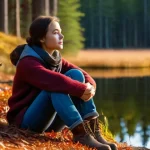 유추를 통한 팀워크 향상 방법 - A serene, high-definition photograph capturing a young woman (approximately 20-25 years old) seated ...