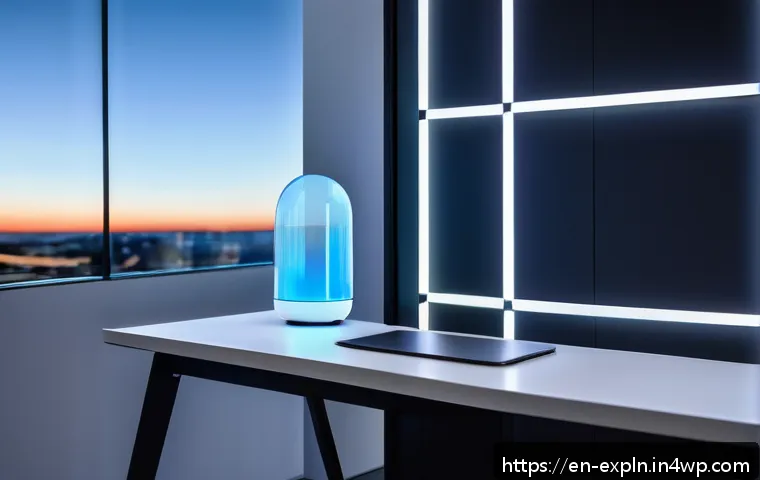 유추 사용의 장점 및 단점 - A futuristic smart home environment showcasing an edge device on a sleek modern desk, performing rea...