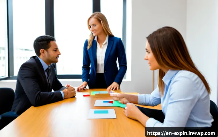 Home 17 유추를 통한 직무 교육의 효과 - Photorealistic corporate training workshop in a bright modern American office, experienced female in...